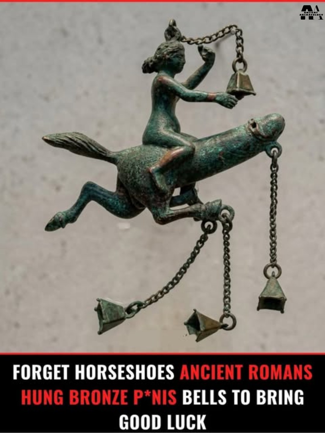 Có thể là hình ảnh về văn bản cho biết 'AA FORGET HORSESHOES ANCIENT ROMANS HUNG BRONZE P P*NIS BELLS tO BRING GOOD LUCK'