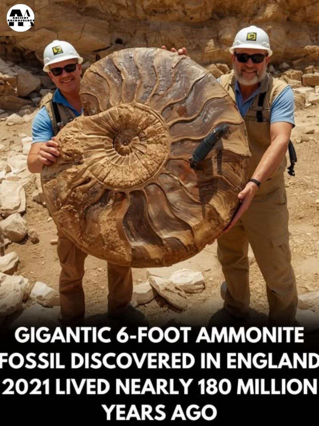 Có thể là hình ảnh về văn bản cho biết '04 MEW CRCINT AA D0 2 2 GIGANTIC 6-FOOT AMMONITE FOSSIL DISCOVERED IN ENGLAND 2021 LIVED NEARLY 180 MILLION YEARS AGO'