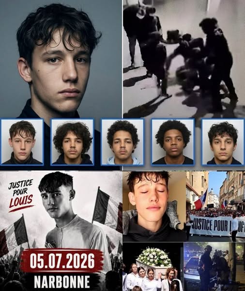 Có thể là hình ảnh về văn bản cho biết 'JUSTICE POUR LOUIS 05.07.2026 NARBONNE'