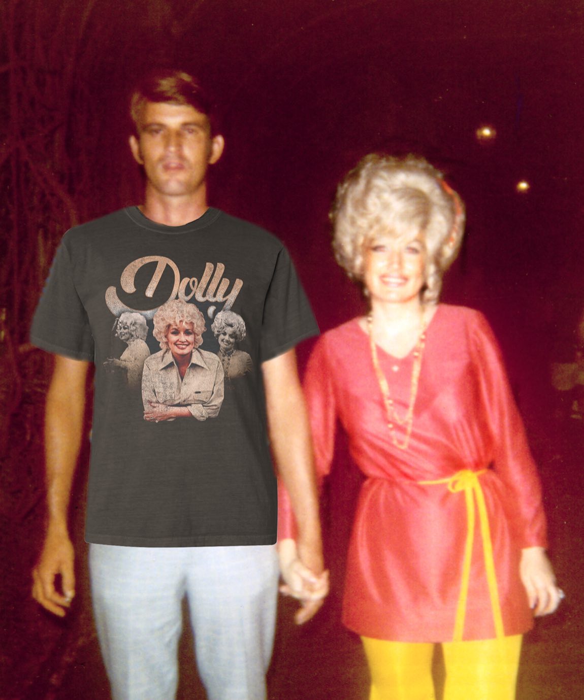 Dolly Parton and Carl Dean holding hands.