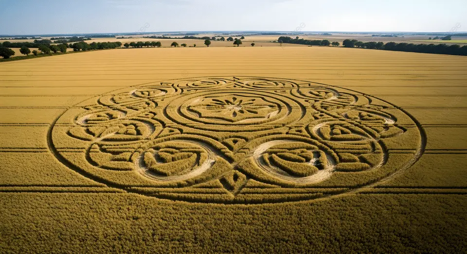 Aerial View Of Crop Circle In Wheat Field With Trees And Blue Sky, Crop Circle, Wheat Field, Landscape Background Image And Wallpaper for Free Download
